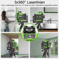 Huepar 703CG 3D Selbstnivellierender Laser Set und 3m Teleskopstnage + Stativ TPD14