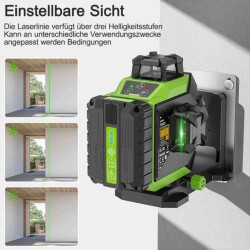 Huepar 703CG 3D Selbstnivellierender Laser Set und 3m Teleskopstnage + Stativ TPD14