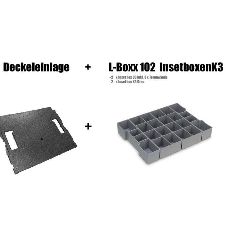 InsetBoxen Set K3 Grau und Deckeleinlage für L-Boxx 102/ W-Boxx 102