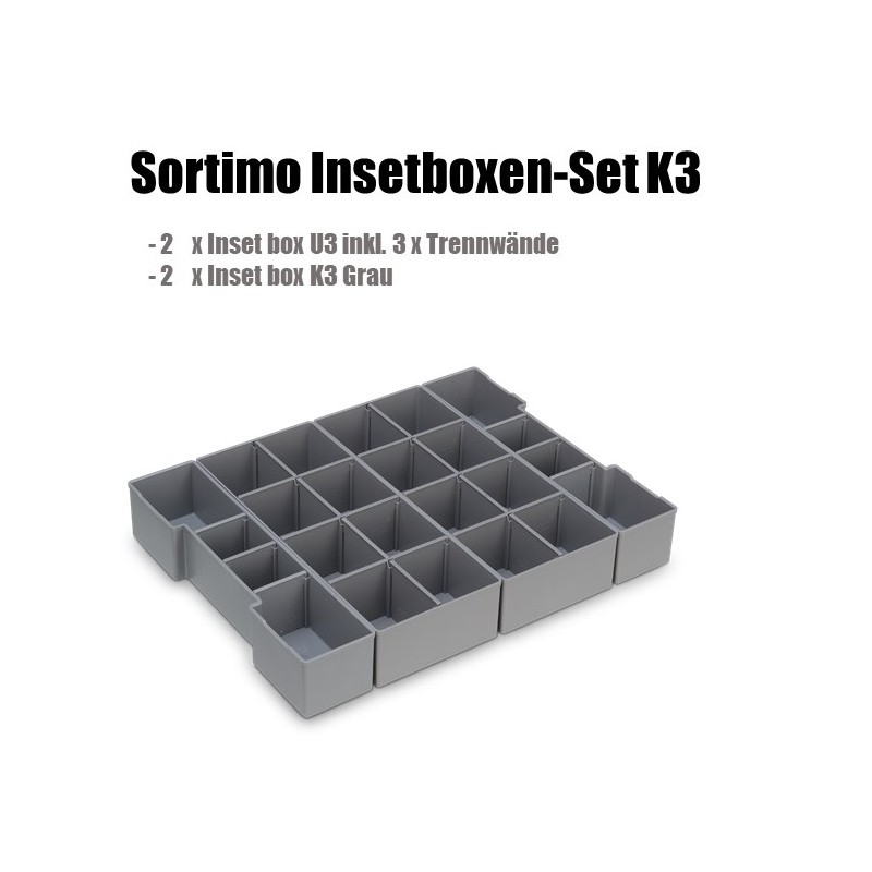 InsetBoxen Set K3 Grau und Deckeleinlage für L-Boxx 102/ W-Boxx 102