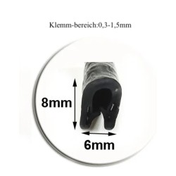 8mm*6mm NEU Schutzband Kantenschutz Keder Profil Klemmprofil Kederband