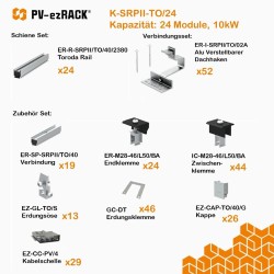 Ziegeldach PV Unterkonstruktion Komplettes Montageset für 24x Solar Module