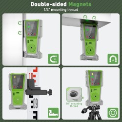 Huepar P04CG grüner 4D Selbstnivellierender Kreuzlinienlaser Set Mit Teleskopstange Huepar LP36 und Detektor LR-8RG