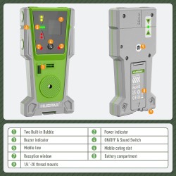 Huepar P04CG grüner 4D Selbstnivellierender Kreuzlinienlaser Set Mit Teleskopstange Huepar LP36 und Detektor LR-8RG