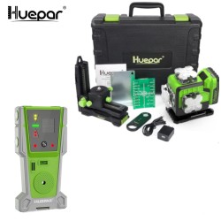 Huepar P04CG grüner 4D Selbstnivellierender Kreuzlinienlaser Set Mit Laser Detektor LR-8RG