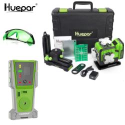 Huepar P04CG grüner 4D Selbstnivellierender Kreuzlinienlaser Set Mit Laser Detektor LR-8RG und Laser Brille