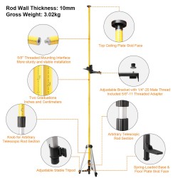 Huepar 703CG 3D Selbstnivellierender Laser Set und 3m Teleskopstnage + Stativ TPD14