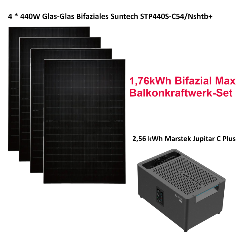 1760W Bifazial Balkonkraftwerk Set mit 2.56Wh Marstek Jupiter C plus