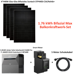 1760W Bifazial Balkonkraftwerk mit 3.2kWh Anker SOLIX Solarbank 2 E1600 PRO+Erweiterungsakku BP1600 mit Smart Meter