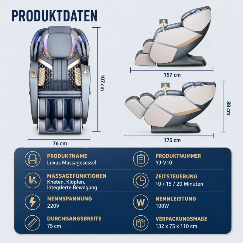 V10 Luxus Massagesessel mit AI-Körpererkennung – Shiatsu Ganzkörpermassage