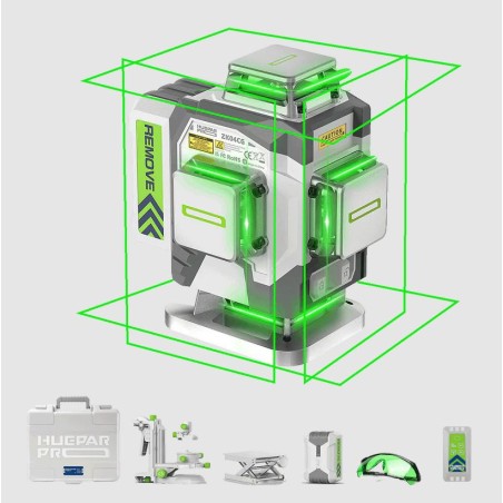 Huepar ZK04CG 4D 360° Kreuzlinienlaser mit LR8RG Empfänger & TPD16 Stativ