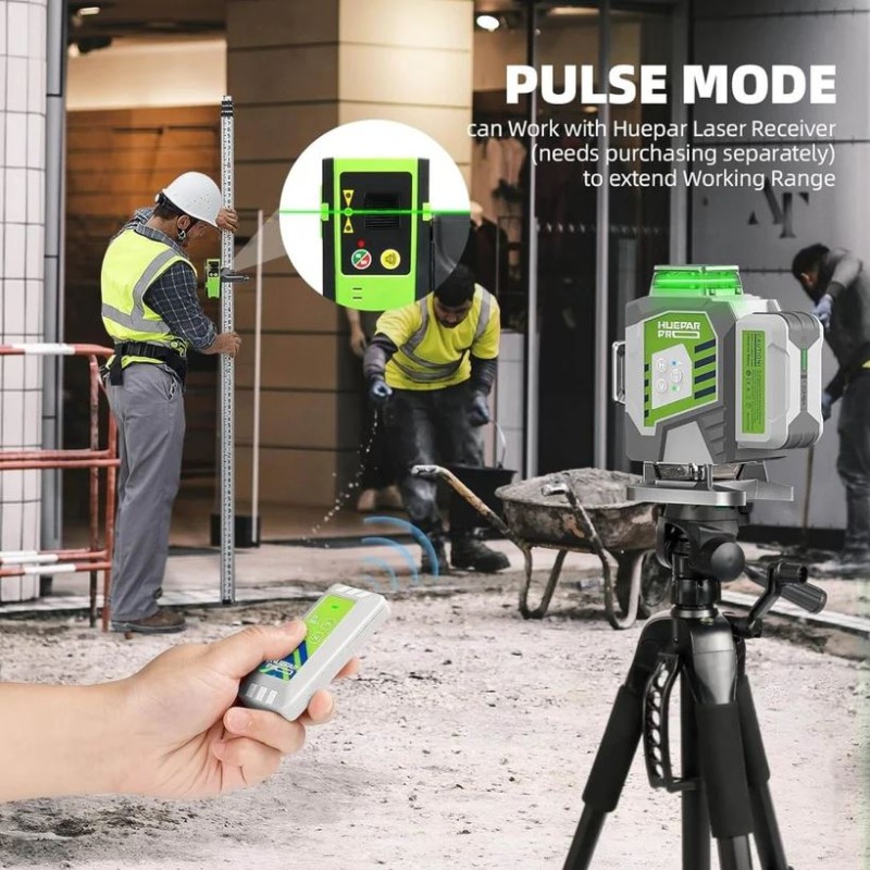 Huepar ZK04CG 4D 360° Kreuzlinienlaser mit LR8RG Empfänger & TPD16 Stativ