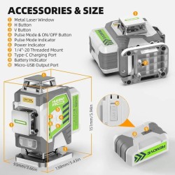 Huepar ZK04CG 4D 360° Kreuzlinienlaser mit LR8RG Empfänger & TPD16 Stativ