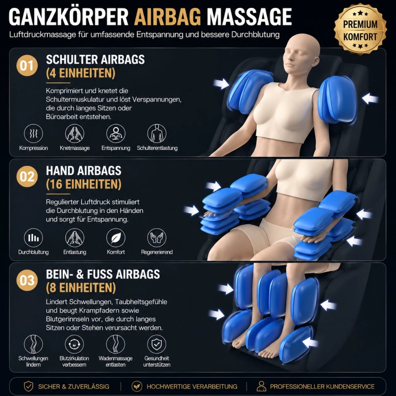 3D Massagesessel Zero Gravity Elektrisch Shiatsu Vollkörper Yijie L39 Max