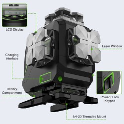 Huepar S04CG LCD-Bildschirm 4D Kreuzlinienlaser mit Halterung und Hebebasis in L-Boxx