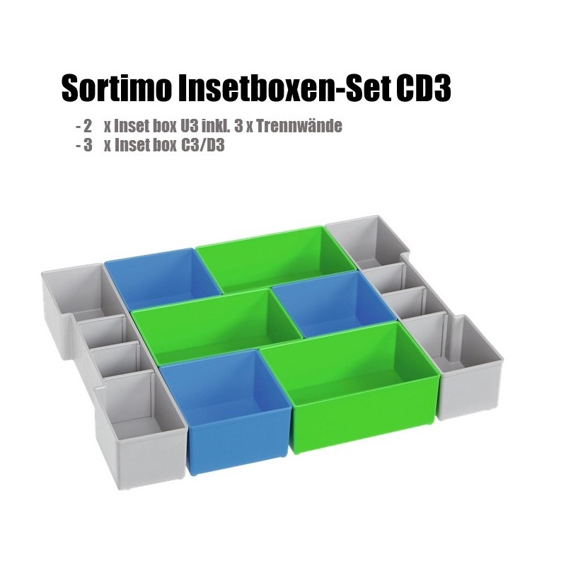 InsetBoxen Set CD3 Blau/Grün/Grau für L-Boxx 102/ W-Boxx 102