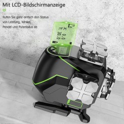 Huepar S04CG 4D Kreuzlinienlaser mit Fernbedienung im Koffer Mit 3,7m Teleskopstange Huepar LP36 und Detektor LR-8RG