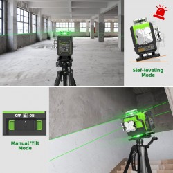 Huepar P04CG grüner 4D Selbstnivellierender Kreuzlinienlaser Set Mit Teleskopstange Huepar LP36 und Detektor LR-6RG