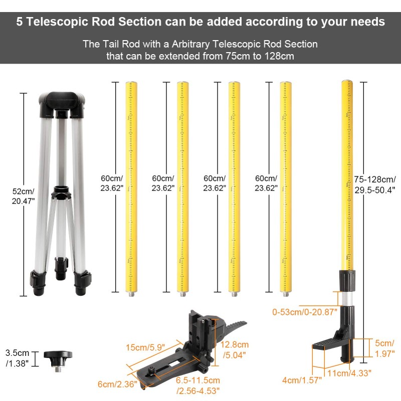 Huepar P04CG grüner 4D Selbstnivellierender Kreuzlinienlaser Set Mit Teleskopstange Huepar LP36 und Detektor LR-8RG