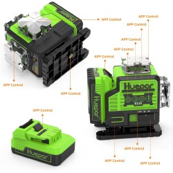 Huepar P04CG grüner 4D Selbstnivellierender Kreuzlinienlaser Set Mit Teleskopstange Huepar LP36 und Detektor LR-6RG