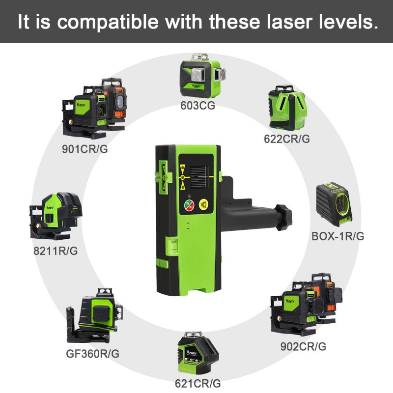 Huepar P04CG grüner 4D Selbstnivellierender Kreuzlinienlaser Set Mit Teleskopstange Huepar LP36 und Detektor LR-6RG