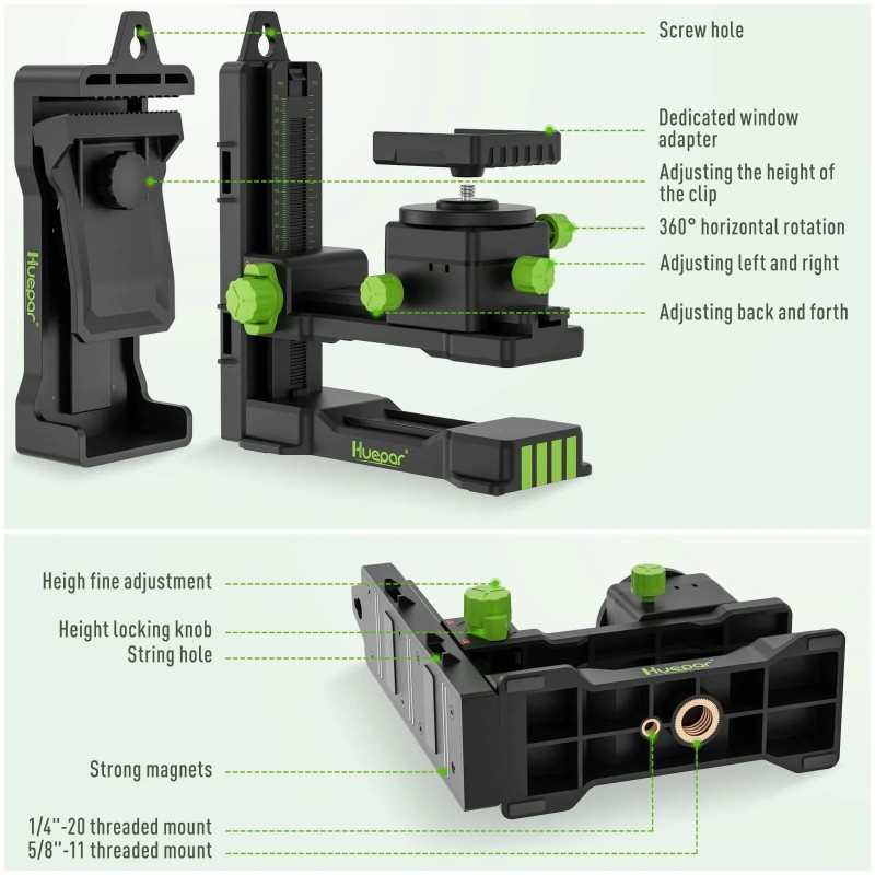 Huepar S04CG 4D Kreuzlinienlaser mit Fernbedienung im Koffer Mit Laser Detektor LR-5RG und Laser Brille