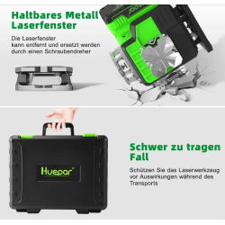 Huepar P04CG grüner 4D Selbstnivellierender Kreuzlinienlaser Set Mit Laser Detektor LR-6RG