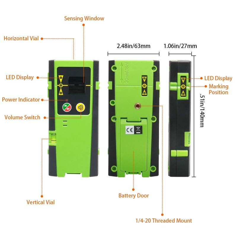 Huepar S04CG 4D Linienlaser Mit Empfänger LR6RG in L-Boxx Set Mit 3,7m Teleskopstange LP36